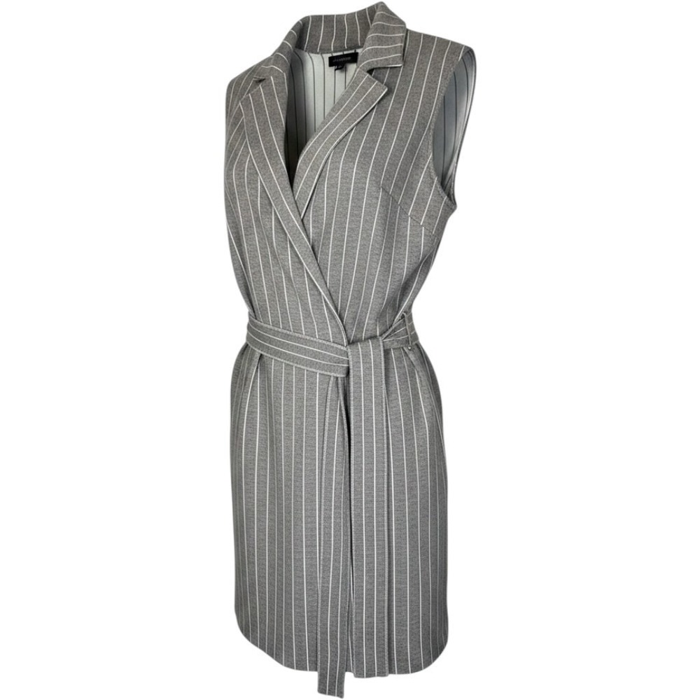 Anthropologie Calligraphie Cardigan Vest Womens Grey Pinstripe Knit Tie Belt M
